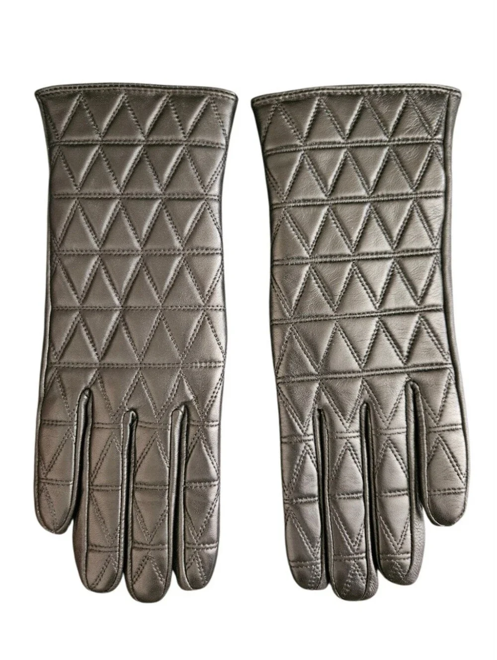 Kebesu Women's Black Quilted Leather & Cashmere Gloves Size Large